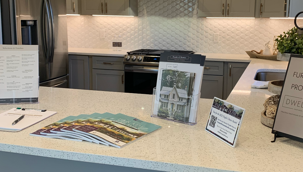 Kitchen with Parade of Home's Magazines on the kitchen counter