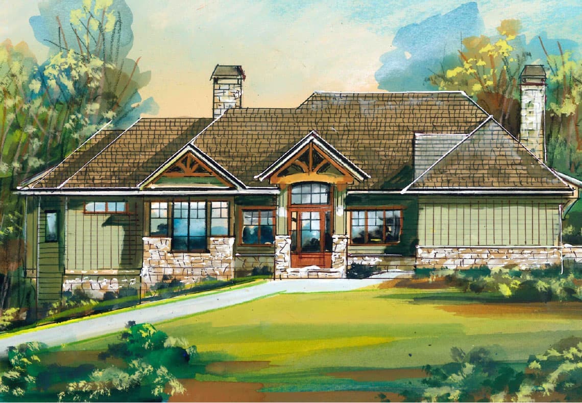 Green Craftsmen style home. Timber frame structure, Blue ridge mountain views, facade of natural stone. Elevator for aging comfortably. Luxurious countertops.