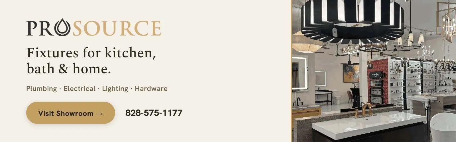 ProSource showroom advertisement for kitchen and bath fixtures.