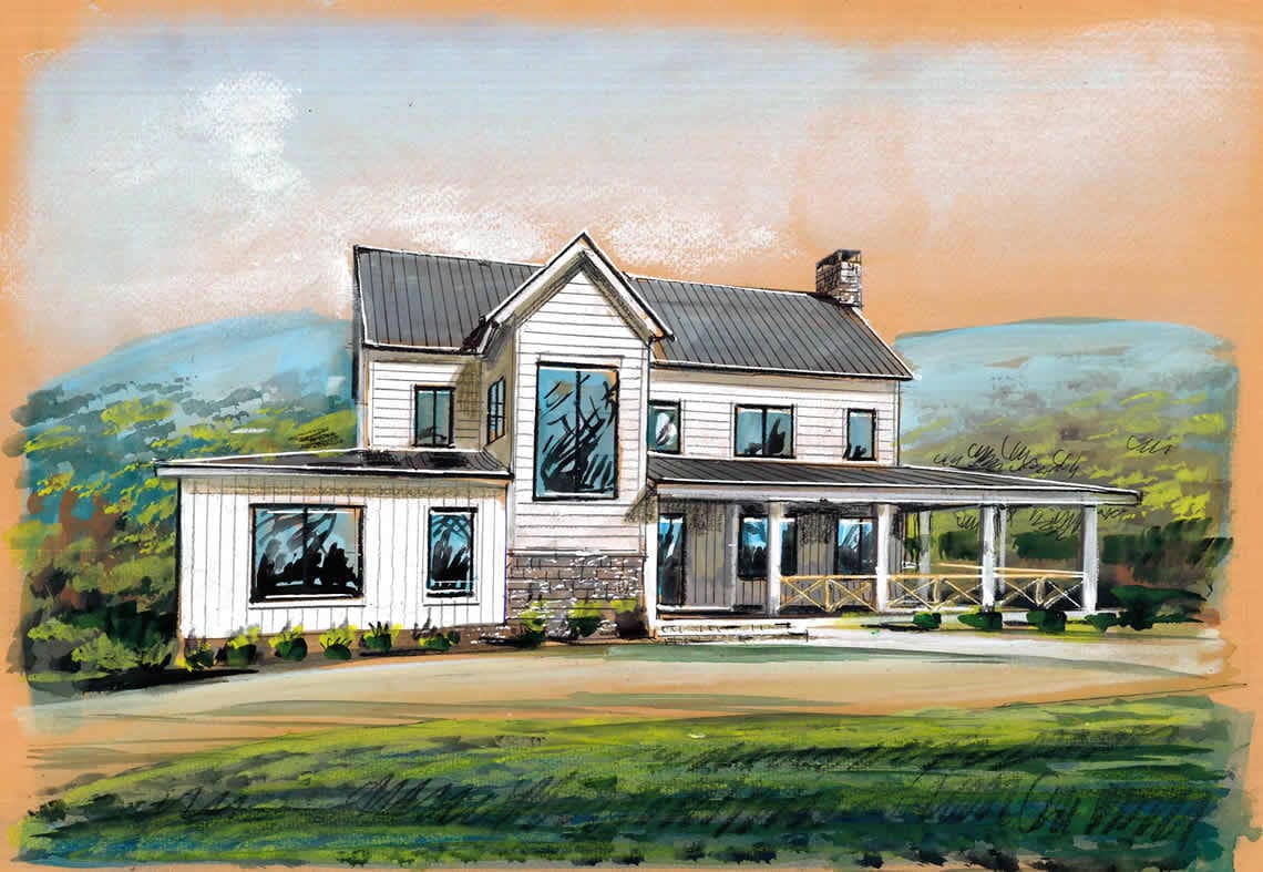 Piney Branch Farmhouse watercolor.