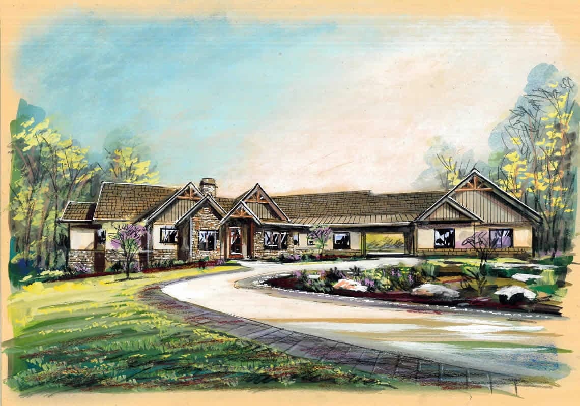 Rustic Mountain Estate watercolor.