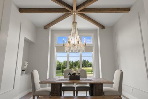 Benton Farms dining room with tall ceilings.
