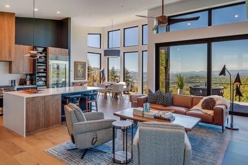 Art House kitchen and living room with beautiful view.