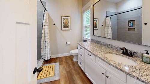 Blue Ridge Modern Farmhouse white and gray bathroom.