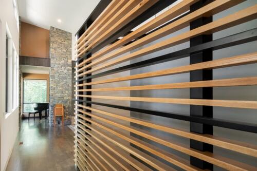 Wooden sidelong slats.