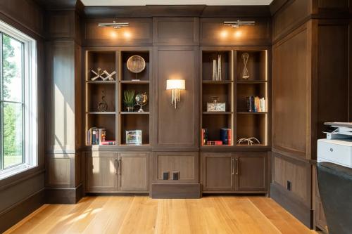 Rustic Mountain Estate dark built-in shelves.