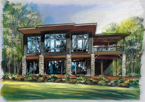 The Modern Tree House watercolor.